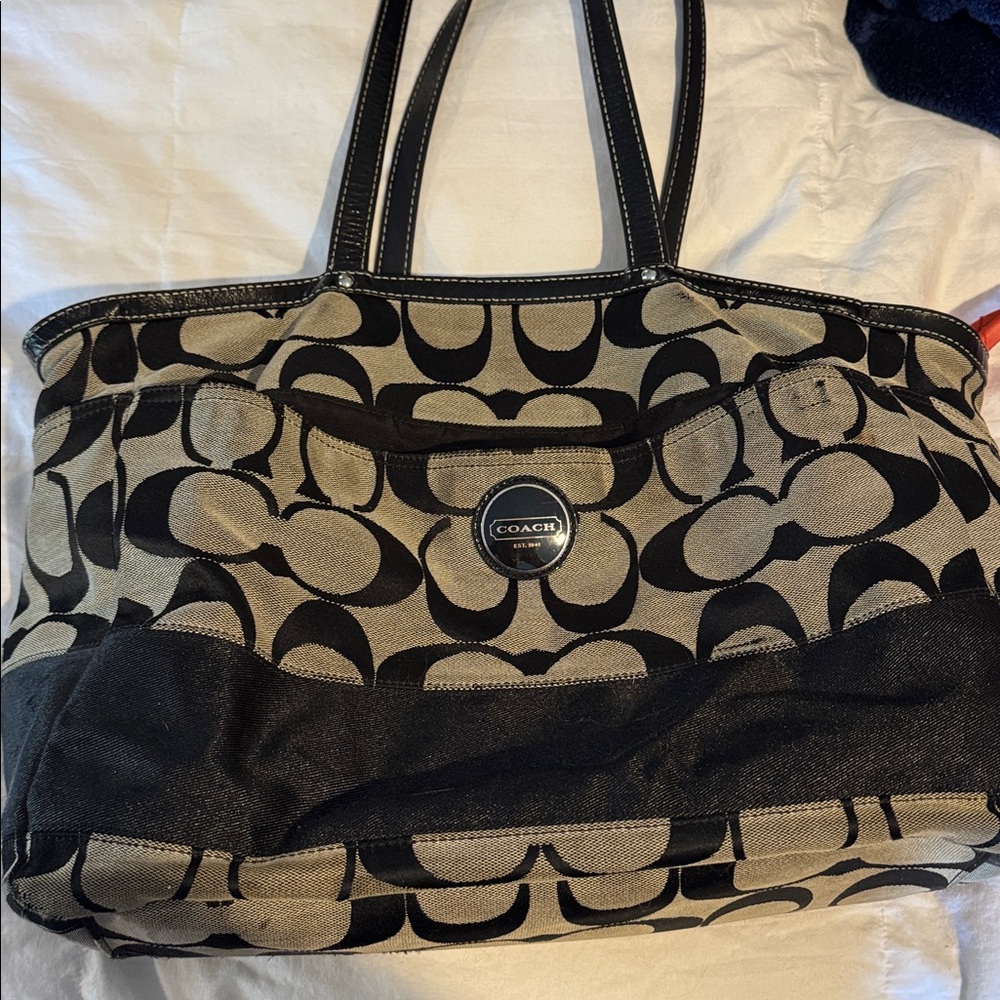 Coach Black and Cream Signature Tote